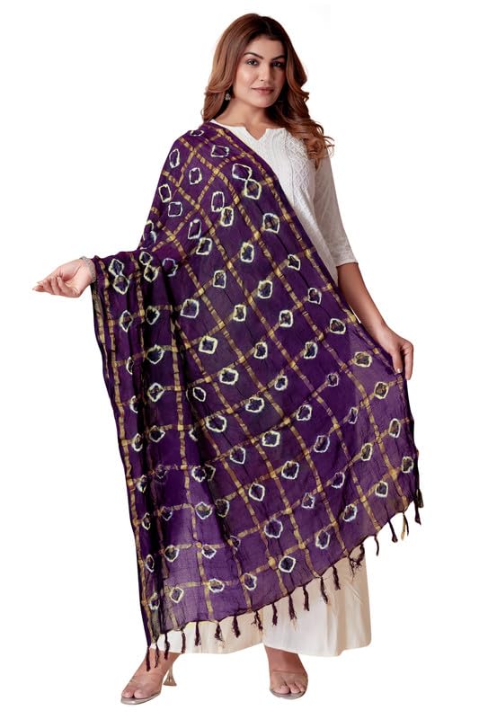Image of Women Bandhani Dupatta | Traditional Chunri Print with Decorative Border | Lightweight Ethnic Stole for Festive and Wedding Wear