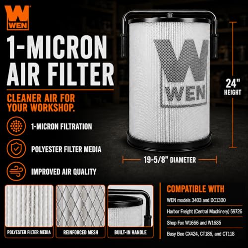 Image of WEN 1-Micron Canister Filter Cartridge with Cleaning Paddles for Woodworking Dust Collectors (DC1300-AF1)