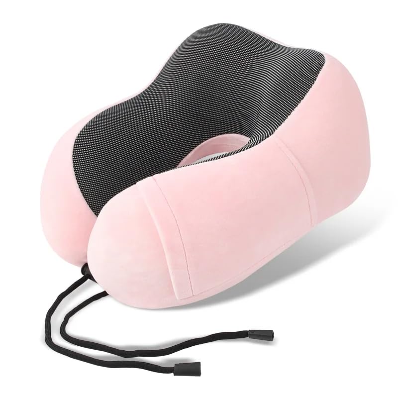 Travesseiro de Pescoço Formato U para Viagem Avião Carro Ônibus Almofada Ortopédica Ergonômica com Espuma Viscoelástica para Cervical, Cabeça e Pescoco Adulto - NRSHOP (Rosa)