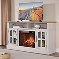 Innoflame Traditional 58" TV Stand with Electric Fireplace - Rustic Entertainment Center for TV up to 70" w/Storage Cabinets/Adjustable Shelves - Media Center for Living Room, White