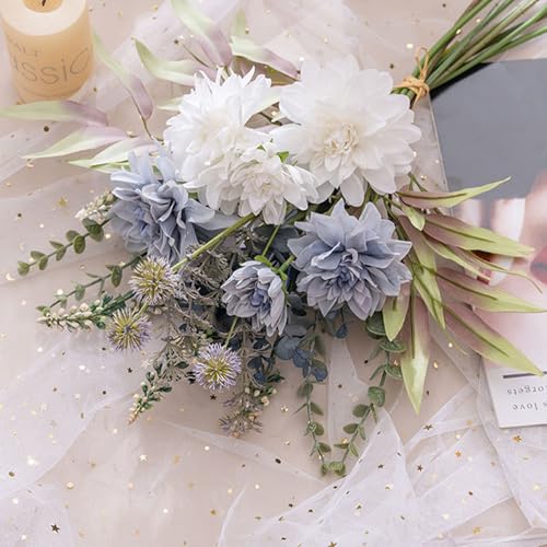 Artificial Flowers Faux Silk Flower Dahlia Flowers Fake Plants Arrangements Wedding Bouquets Decorations Table Centerpieces for Home Kitchen Garden Party Decoration image 5
