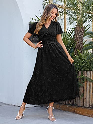 Image of Simplee Women's Boho Floral Maxi Dress Flowy Casual V Neck Short Sleeve Wedding Guest Holiday Beach Long Dress