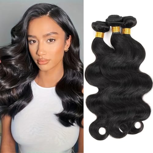 Human Hair Bundles Body Wave 14 16 18 Inch Body Wave Bundles Human Hair 100% Unprocessed Brazilian Virgin Hair Quick Weave Hair Extensions for Women 3 Bundles Natural Color