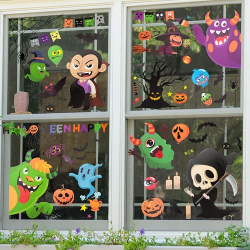 9 Blätte Halloween Fensterbilder Halloween Fensteraufkleber Selbstklebend Fensterdeko Halloween Deko Halloween Statische Aufkleber Totenkopf Aufkleber mit Kürbis Katze Geiste Cover