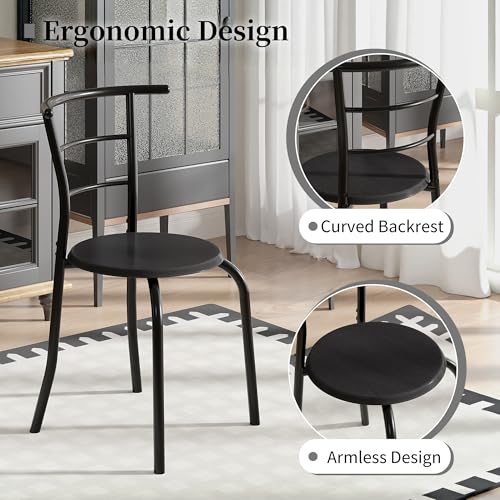 Image of VECELO 3-Piece Dining Table Set for Kitchen Breakfast Nook, Wood Grain Oval Tabletop and Metal Frame with Built-in Wine Rack, for Small Spaces, Black