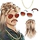 TNEDFOD Vokuhila Perücke Herren 4er Set, 80er 90er Jahre Outfit Accessoires Herren, Männer Blonde Vokuhila Karneval Fasching Perücke Faschingskostüme Halloween Party Kostüme Disco Party Kleidung