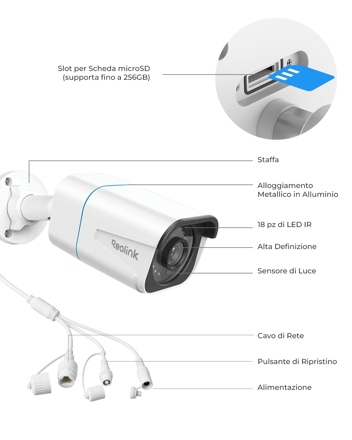 Reolink 4K Telecamera Esterno PoE, Rilevamento di Uomo/Veicolo/Animale, Visione Notturna IR 30 metri, Audio, Videosorveglianza Impermeabile IP67, Slot per Scheda microSD, Time-Lapse, RLC-810A