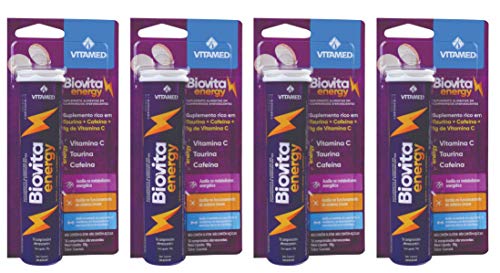 Kit 4 Biovita Energy: Energético Efervescente Vitamina C 1g Taurina + Cafeína