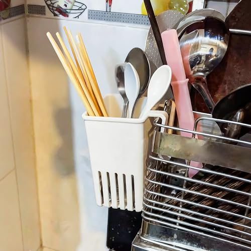 Image of 2PCS Silverware Drainer Drying Basket for Sink - Compact Kitchen Utensils Holder, Cutlery Storage Organizer with Cup, Dish Hanging Drain Rack for Forks, Spoons, Knives & Chopsticks (White, Plastic)