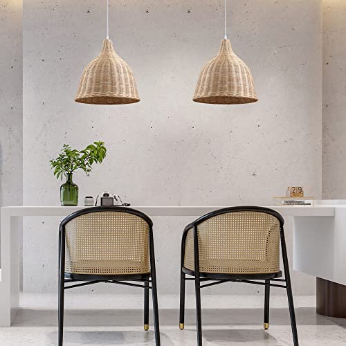 UShe DHome Rattan Pendant Lights Wicker Hanging Lamp Farmhouse Hand-Woven Wicker Pendant Lights, D14.6 Natural Materials Bamboo Hanging Lights for Dining Room Kitchen Island Living Room - Image 7