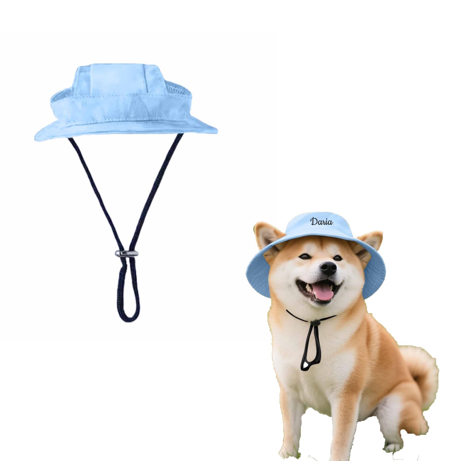 Custom Embroidered Dog Sun Hat UPF50+ Adjustable Pet Hat for Small Dogs Cats Summer Outdoor Bucket Hat with 3D Bow Ears Gift for Puppy Birthday