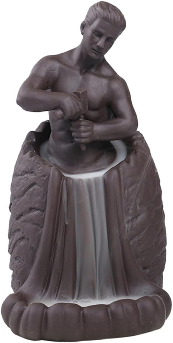 Zerodeko Backflow Incense Burner Ceramic Self Carving Men Backflow Incense Holder Aroma Therapy Insert Burner Home Office Decoration