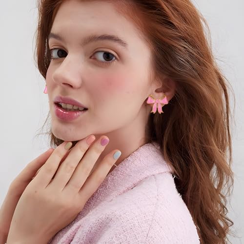 YUJIE Clip On Earrings Cute Bow Earrings for Women Black Pink Bowtie Non- pierced Jewelry2