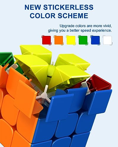 Image of CFMOUR Magnetic Speed Cube 3x3 - Stickerless Cubes with Stand, 48 Magnets | Moyu RS3M, Magic Cube, Fast Turning, Durable, Brain Teaser, Birthday Party Gift, 3D Puzzle, Travel Game for Teens and Adults