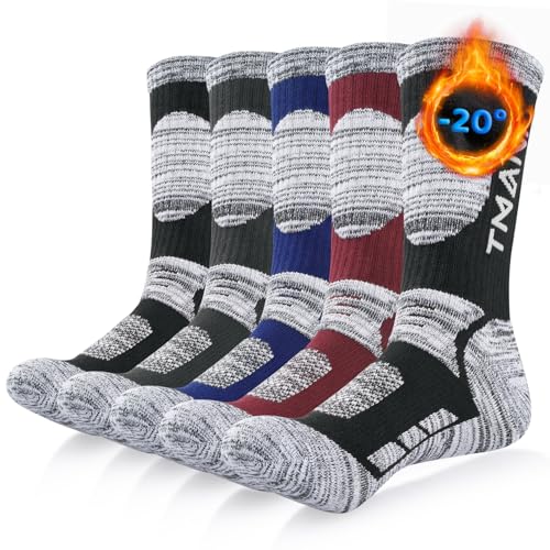 RUIXUE Mens Thermal Socks Thick Warm Winter Socks, Breathable Walking Crew Socks Outdoor Multi Performance Socks for Hiking Trekking Running (5 Pairs/6 Pairs)