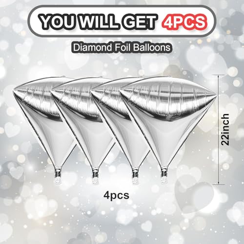 Image of Silver Diamond Balloons 4 Pcs,Foil Diamond Balloons for Wedding Decor