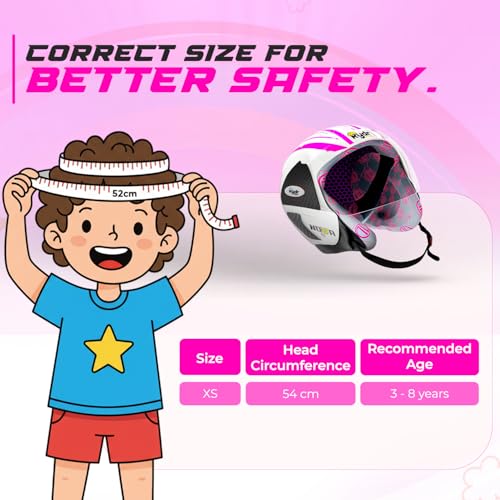 Image of RydrKids URA Star Nova Pink Kids Riding Helmet with Visor Shield & Carry Bag | Size S for Girls Up to 13 Years | Lightweight Adjustable ISI Certified Protective Gear