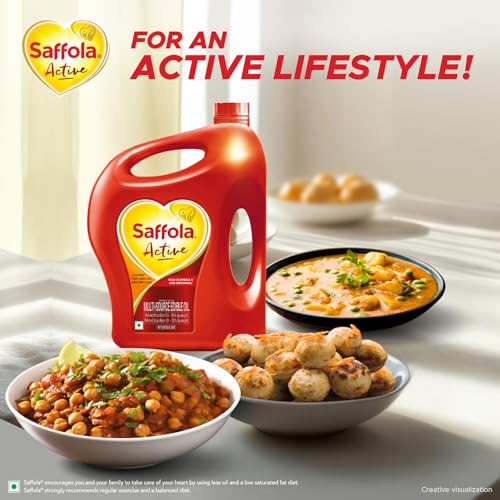 Image of Saffola Active Refined Cooking oil | Rich in Omega 3 & Oryzanol | Multi-Source Edible Rice Bran & Soyabean oil | 4.6L / 4.25kg jar (Weight May Vary) (Pack of 3)