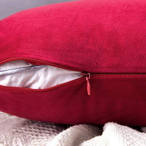 Image of MIULEE Pack of 2 Velvet Pillow Covers Decorative Square Pillowcase Soft Solid Cushion Case for Sofa Bedroom Car 16 x 16 Inch Red