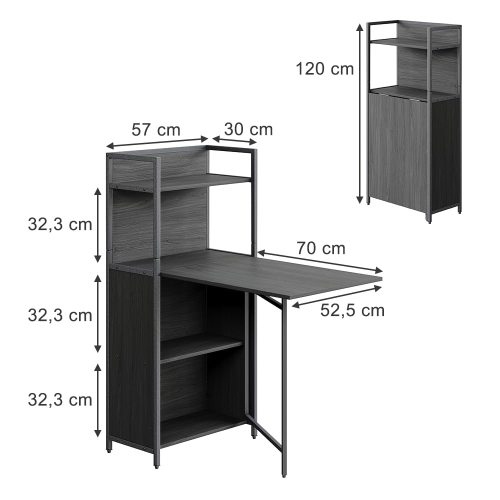 Vicco Bureau Savio, Noir, 30-100 x 57 cm avec Plateau de Table Pliant, utilisable comme Table Murale Rabattable avec Surfaces de Rangement