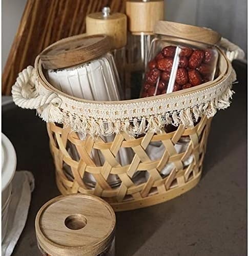 Cestas de Almacenamiento, Cesta de Almacenamiento portátil Tejida de Madera Organizador de Cocina Cesta de Pan de Fruta de Picnic Decoración de Cesta de Escritorio de mimbre pequeña (Tamaño : L) ( Siz