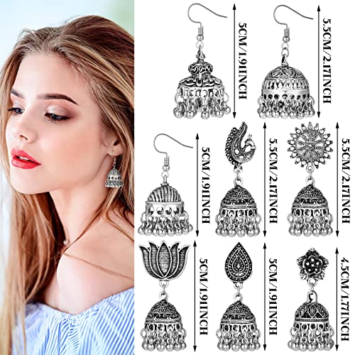 Glenmal 8 Pairs Jhumka Indian Earrings Metal Bohemian Chandelier Dangle Earring for Women Girls3
