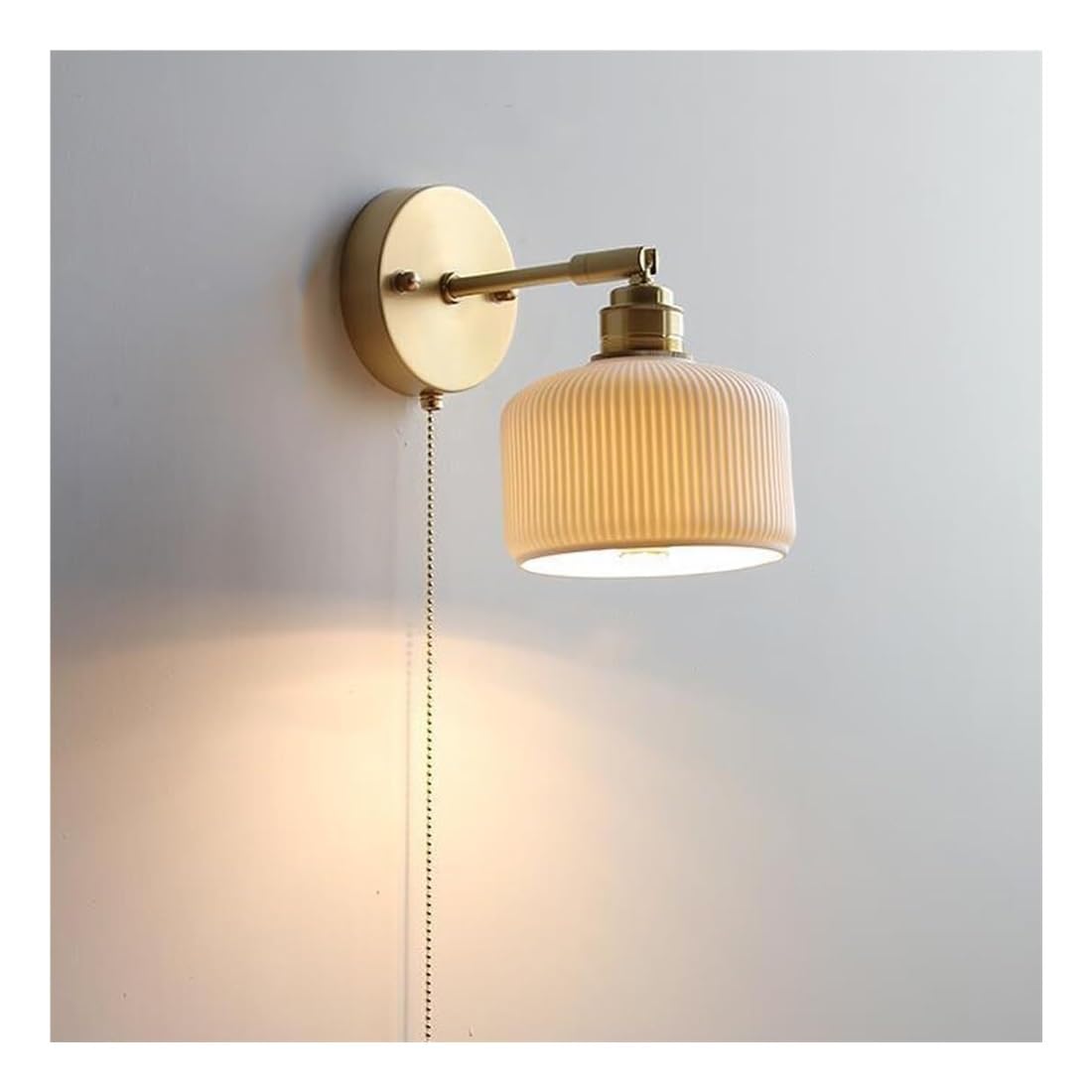 HPTHLY Vintage White Ceramic Wall Sconce Mid Century Brass Adjustable Arm Wall Light Pull Cswitch Nordic Farmhoused Hallway Wall Mounted Lamp Fixtures Bedro(Cylindrical)