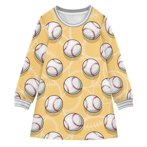 Baseball Girls Dresses Long Sleeve Sweatshirt Dress for Girls Winter Toddler Casual A Line Dresses Size 2-8T