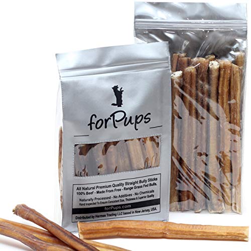 forPups Regular Fully Organic Bully Sticks (Half Pound - 6 Inch) (8 oz) - All Natural, 100% Beef Pizzle Dog Chews, Fully Digestible, Dental Treats for Puppies, Medium & Small Dogs (6") (0.5 lb)