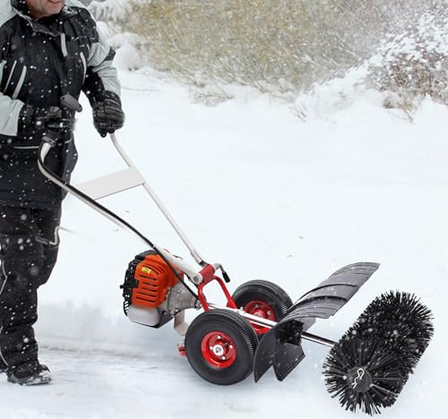 Gas Power Broom 52CC 2HP Gasoline Powered Artificial Lawn Sweeper Walk-Behind Outdoor Artificial Turf Broom Hand Push Turf Brush, for Dirt Grass Leaves Lawn Debris Artificial Turf Snow Cleaning