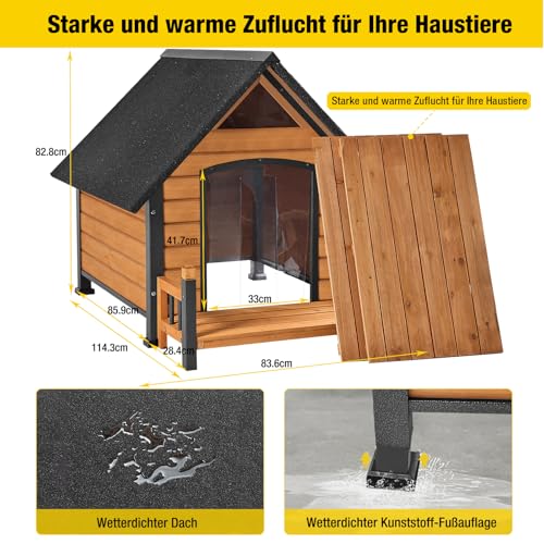 Aivituvin Outdoor Hundehaus, Wasserdichtes Welpen Schutzhaus, Indoor Hundehütte mit erhobenem Boden, beißgeschütztes Design, für kleine bis mittlere Hunde mit Veranda (Braun, L)
