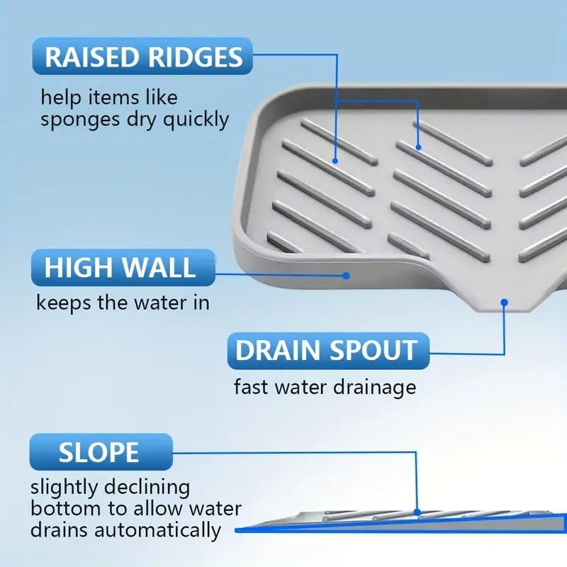Image of Silicone Kitchen Soap Tray, Kitchen Sink Tray Sponge Tray Dish Sponge Holder, Sink Caddy Organizer for Dish Soap Bottle, Soap Dispenser, Scrubber Brushes, Bathroom Soap Holder