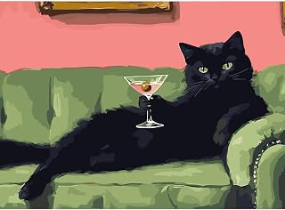 GEMFAMILY Black Cat Paint by Numbers Kit for Adults Beginner,Funny Adult Paint by Number Kits on Canvas,Easy Canvas Paint by Numbers for Adults for Home Wall Decoration 16 X 20 inch