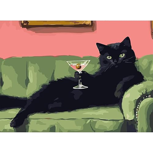 GEMFAMILY Black Cat Paint by Numbers Kit for Adults Beginner,Funny Adult Paint by Number Kits on Canvas,Easy Canvas Paint by Numbers for Adults for Home Wall Decoration 16 X 20 inch