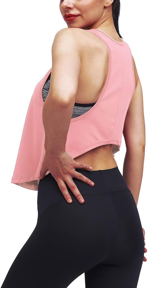 Mippo Womens Workout Racerback Cropped Tank Tops Loose Fit Flowy Athletic Gym Shirts X-Small Dusty Rose