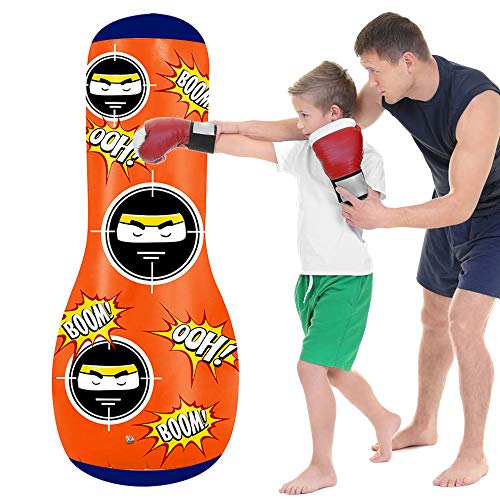 Punching Bag for Kids, Boxing Bag Kids Punching Bag with Stand,Free Standing Inflatable Punching Bag Bounce Back Boxing Equipment for Practice Kickboxing MMA Karate (Orange)