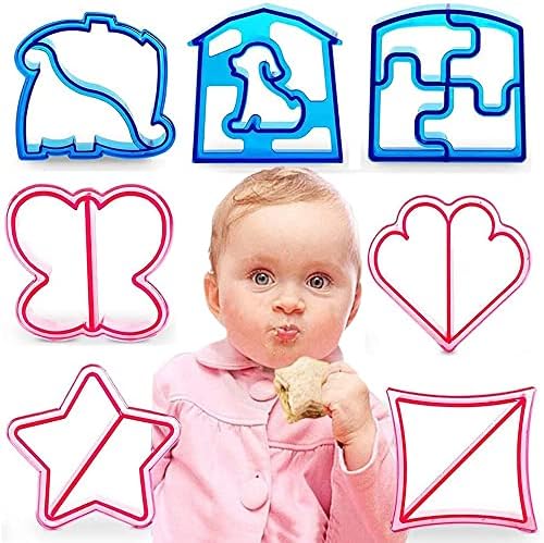 Fellibay Sandwich Cutter Cookie Cutters Bread Crust Cutters Fancy DIY Vegetable Cutters Maker Mould Butterfly, Dinosaur, Dog, Heart, Puzzle, Square and Star 7 Pcs