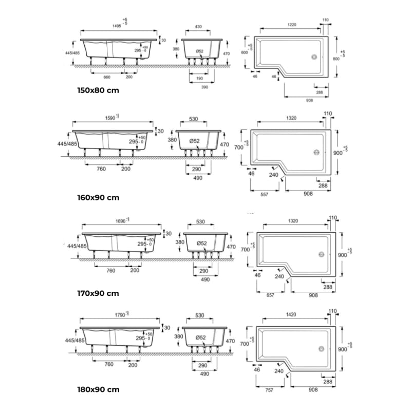 Pack baignoire bain douche 180 x 90 JACOB DELAFON Neo version droite + pare bain chromé