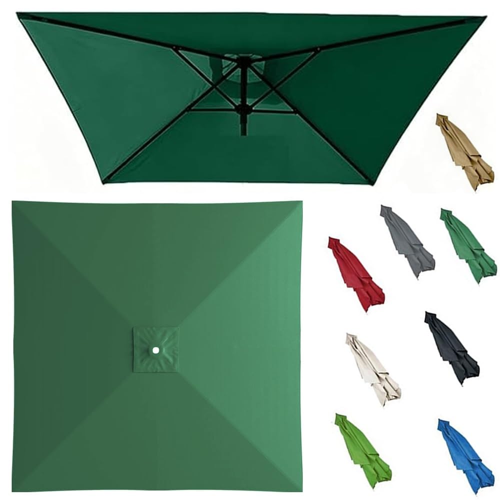GJPXFR Square Umbrella Replacement Canopy, 6.5'x6.5' 8'x8' 10'x10' Patio Parasol Canopy 4/8 Ribs Umbrella Top Cover Replacement Fabric For Yard Market(Green,3x3.0m/9.8x9.8ft)