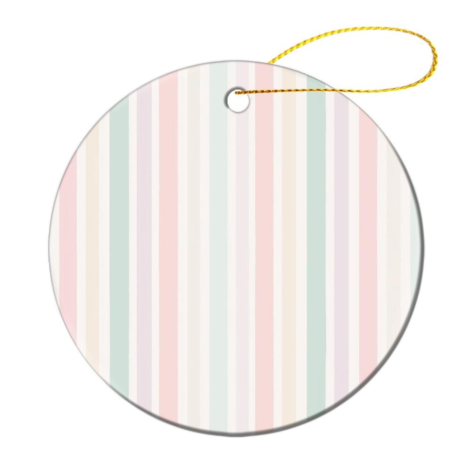 Pastel Vertical Stripes in Pink Peach Mint Cream Christmas Tree Hanging Ornaments,2 Pieces, 7.2CM Round Double-Sided