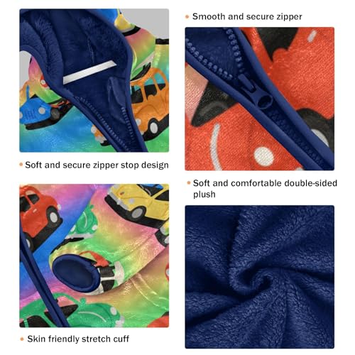 Colorful Rainbow Cars Toddler Fleece Jacket Girl Boys Hooded Fleece Jacket Coat Warm Outwear Zip-up 3-10T3