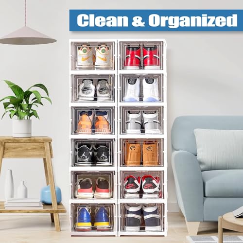 Image of JD FRESH 3 Tier Plastic Shoe Storage Organizer /Foldable Shoe Storage Box with Door /Breathable Multi-Layer Shoe Holder /Space Saving and Installation Free Shoe Storage Rack for Heels, Boots & Sneakers