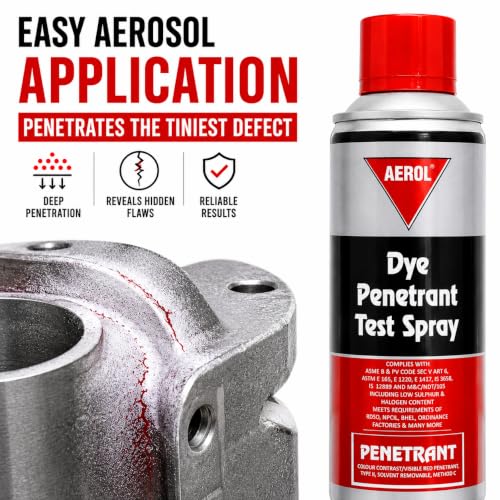 Image of Aerol Dye Penetrant Test Spray (Visible Red, Solvent Removable) for Liquid Penetrant Inspection, (193g / 280 ml)