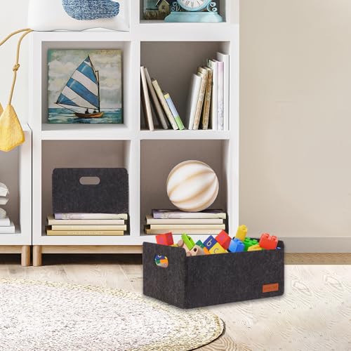 Unictop Boxen Aufbewahrung, 2 Stück Stabiler Filzkorb Rechteck,Faltbar, mit Zwei Weichen Griffen,für Kleidung, Handtücher, Accessoires und Kinderspielzeug aufzubewahren DunkelGrau