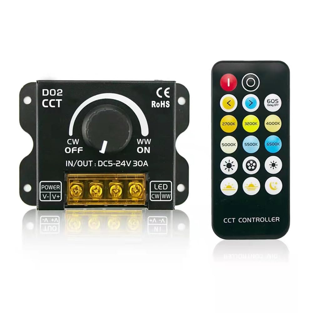 Littimoon Wireless 30A Knob Dimmer Knob Color Temperature Dimmer Can Be Remotely Controlled Soft Dimming