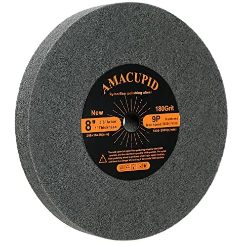 AmaCupid Deburring Wheel, Nylon Fiber Buffing Wheel 8 inch 9P Hardness. for Bench Grinding Wheel Polishing Machine. Polishing Stainless Steel, etc. 5/8 inch Arbor, 1 inch Thickness Cover