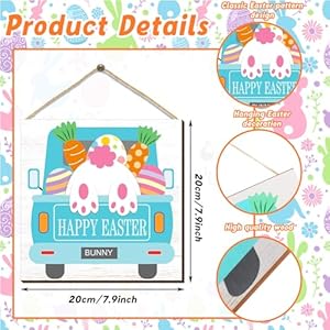 4 Pcs Happy Easter Door Sign Wooden Bunny Rabbit Easter Wreaths Welcome Sign Wall Hanging Plaque Farmhouse Holiday Decorations Wall Pediments for Home Front PorchBunny and Carrot Pattern