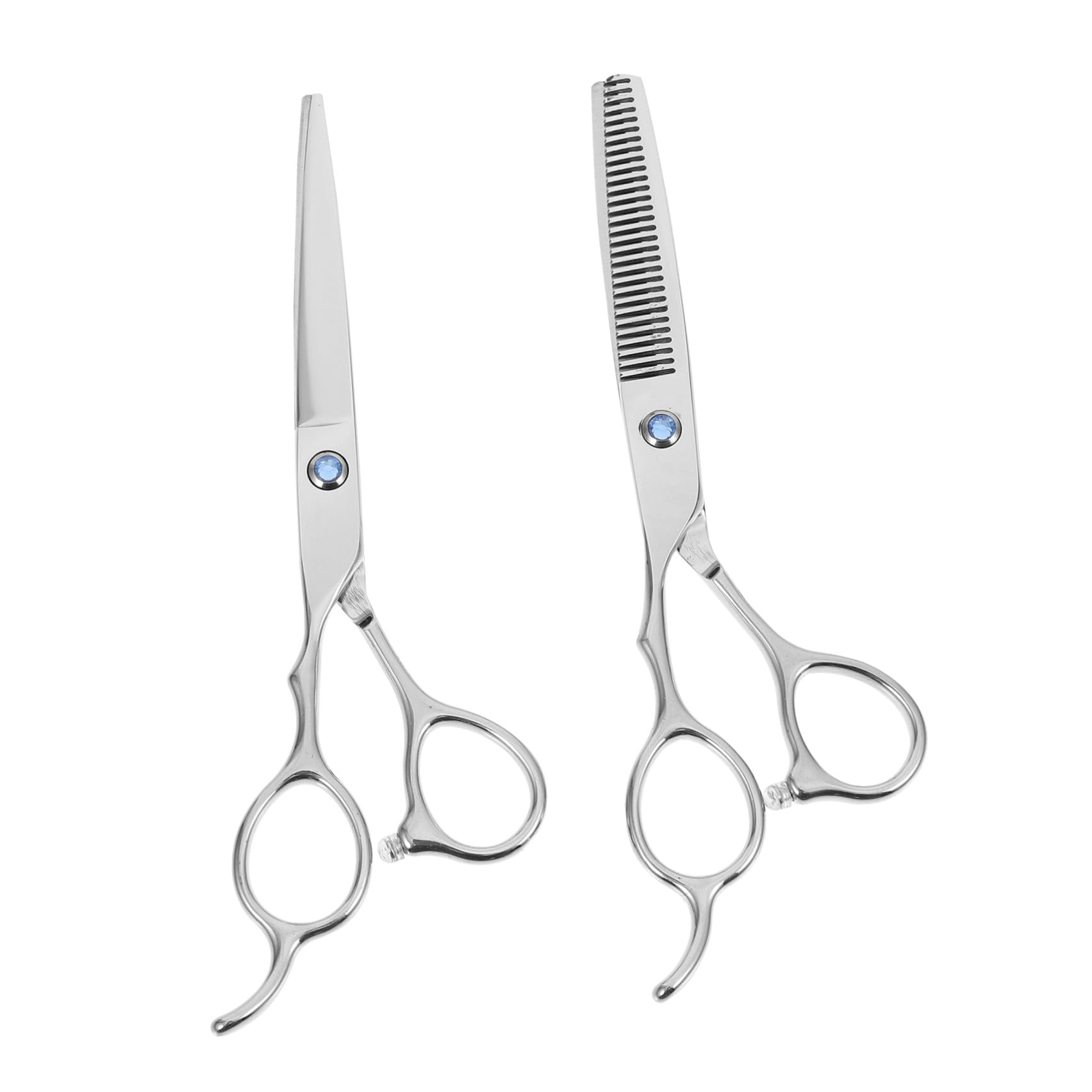 Ciseaux de Coiffure Gauchers en Acier Inoxydable Argenté 2 Pièces, Design Ergonomique, Coupe Plate et Dentelée, Usage Professionnel et Amateur