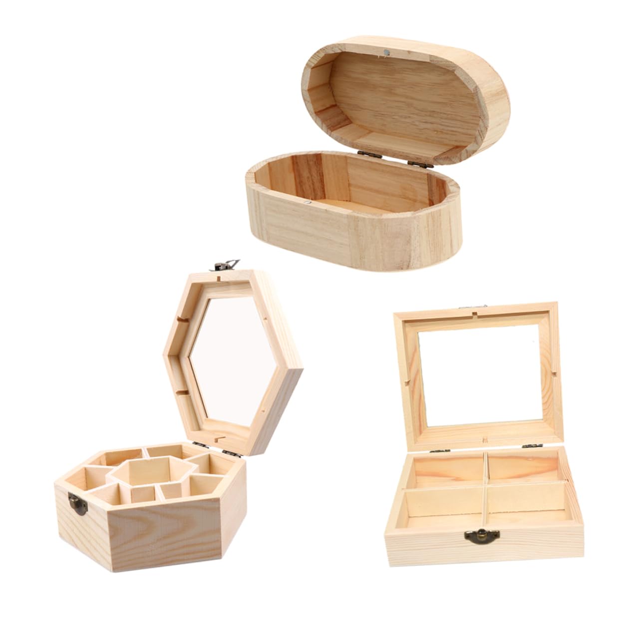 Boîte à bijoux bois artisanale SEWACC lot de 3 coffrets à décorer soi-même