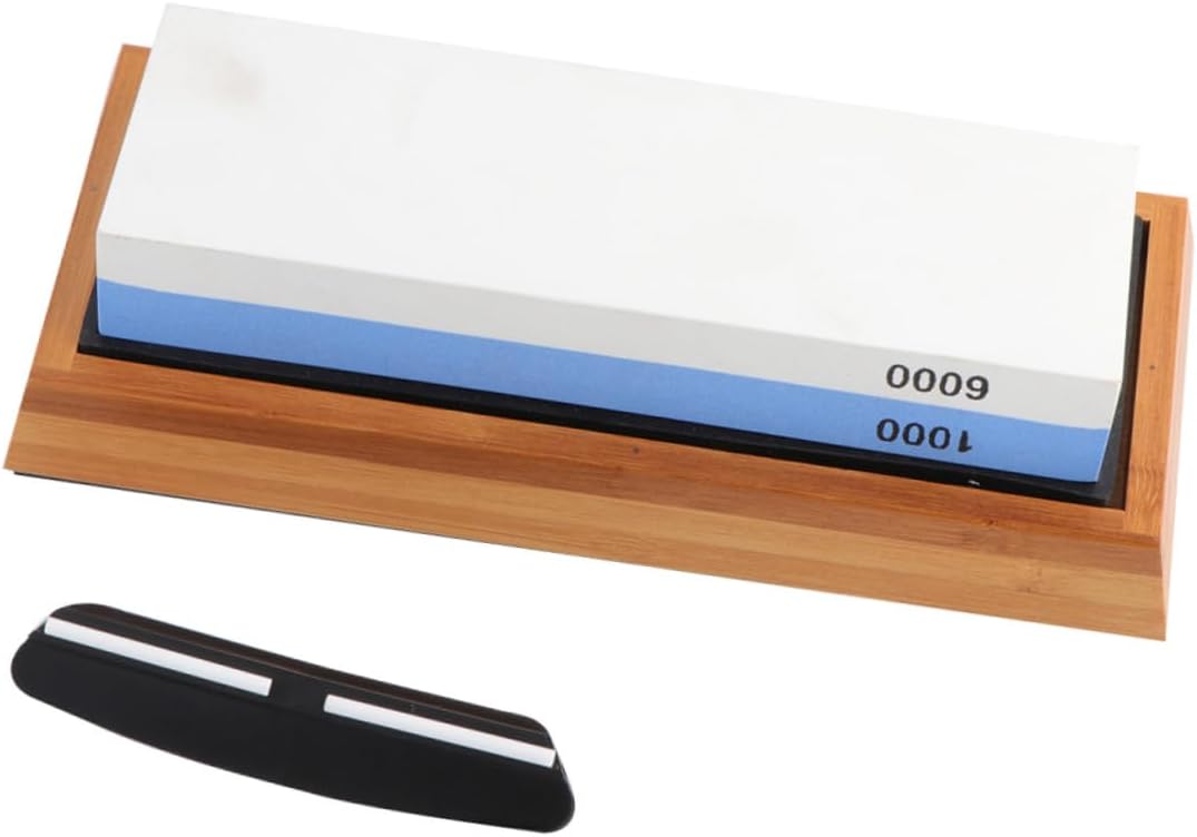 5pcs Double-sided Kitchen Whetstone Sharpener Set 1000/6000 Grit with Silicone Pad, Base, Angle Guide and Honing Stone for Home Knife Sharpening